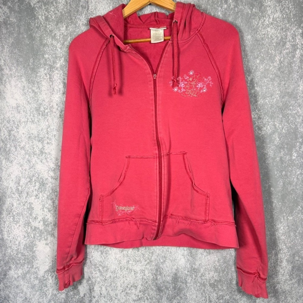 Disneyland Resort Zip Up Hoodie Womens L Pink Mickey Mouse Rhinestone Y2K